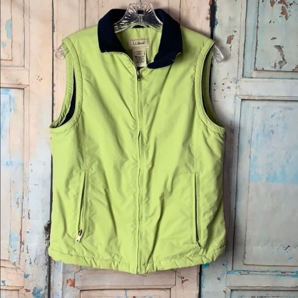 LLBean Womans Small Regular Fleece Lined Navy Blue Lt. Green Outer  Pockets - Picture 3 of 4